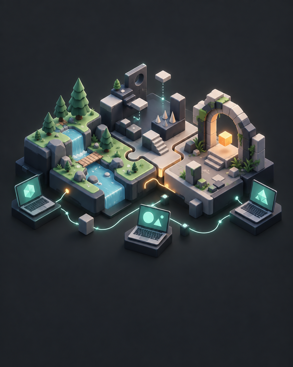 A game development illustration about creating and learning together.